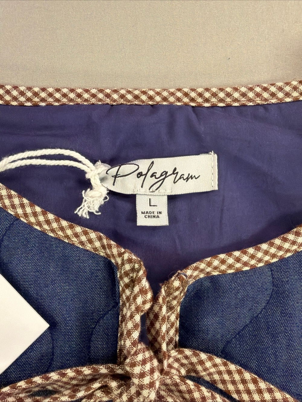 Polagram Blue Quilted Vest with Check Trim - Picture 6 of 14